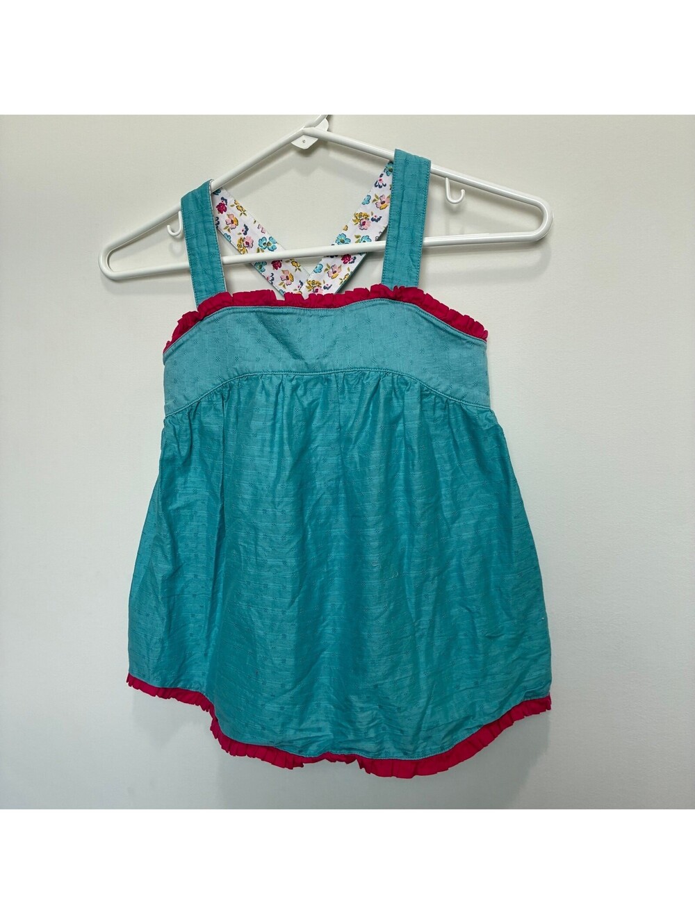 Matilda Jane Teal Ruffle Top Size 8 Cross Back Floral Trim